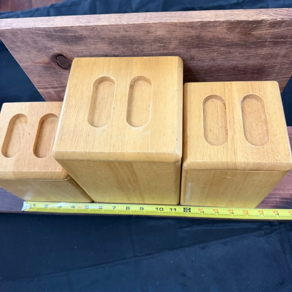Vintage Kamenstein Wood Canister Set 3 Piece Square Nesting Kitchen Storage